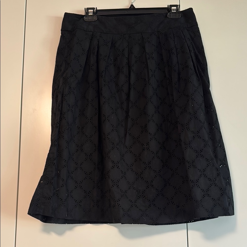 LOFT Black A-Line Pleated Skirt Knee-Length